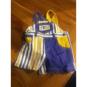 Vintage Little Rebels Color Block Striped Overalls 2T Boys/unisex Yellow Blue